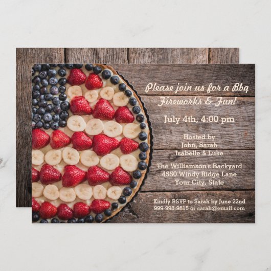 素朴なグルメ7月4日アメリカ米国はフルーツパイに印を付けます 招待状 (正面/裏面)