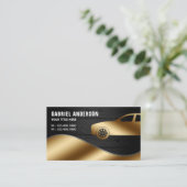 素朴なグレーの木材にゴールドのラグジュアリーカー ハイヤー運転手 名刺 (スタンド正面)
