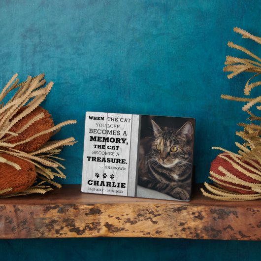 素朴なグレーの木製 猫 ペット 追悼 写真 記念品 フォトプラーク (側面)