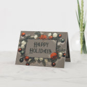 素朴なグレー ヴィンテージの松の装飾フレーム ファミリー シーズンカード (正面)