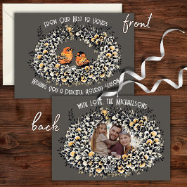 素朴なグレー ヴィンテージスタイルの鳥の巣 家族写真 シーズンカード