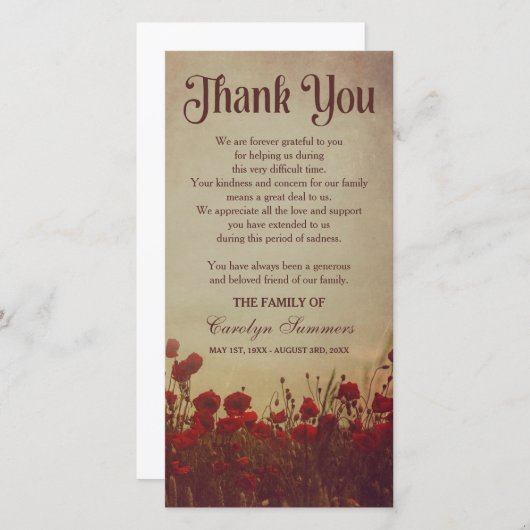 素朴なケシ分野|の悔やみや弔慰は感謝していしています サンキューカード (正面/裏面)