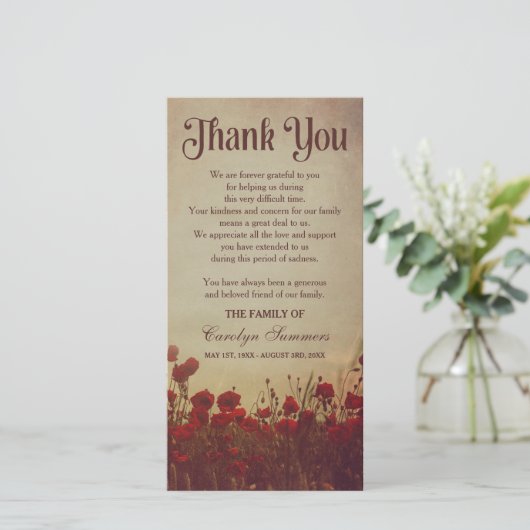 素朴なケシ分野|の悔やみや弔慰は感謝していしています サンキューカード (スタンド正面)