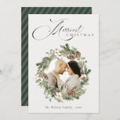 素朴なコットンと松ぼっくりの写真を使ったクリスマスリース シーズンカード (正面/裏面)