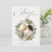 素朴なコットン松ぼっくり写真クリスマスリース シーズンカード (スタンド正面)