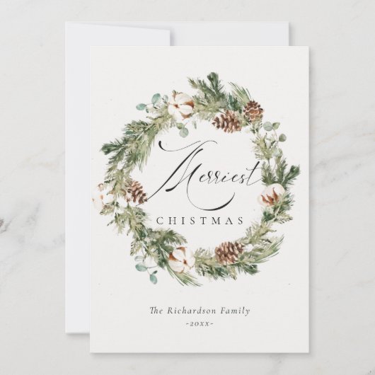 素朴なコットン松ぼっくり最も楽しいクリスマスリース シーズンカード (正面)