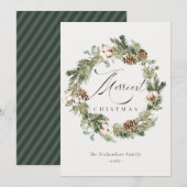 素朴なコットン松ぼっくり メリークリスマスリース シーズンカード (正面/裏面)