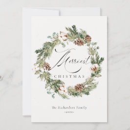 素朴なコットン松ぼっくり メリークリスマスリース シーズンカード