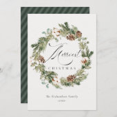 素朴なコットン 松ぼっくり メリークリスマスリース シーズンカード (正面/裏面)