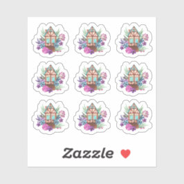 素朴なコテージのシックな花の小屋の水彩画シート シール