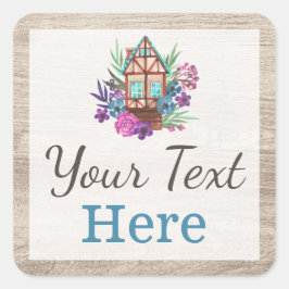 素朴なコテージのシックな花の小屋の水彩画木 スクエアシール