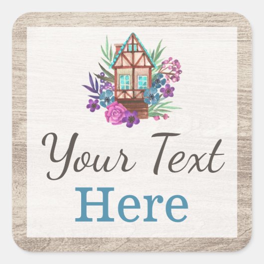 素朴なコテージのシックな花の小屋の水彩画木 スクエアシール (正面)