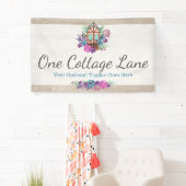 素朴なコテージのシックな花の小屋の水彩画木 横断幕 (インサイチュ)