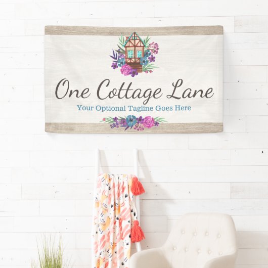 素朴なコテージのシックな花の小屋の水彩画木 横断幕 (インサイチュ)