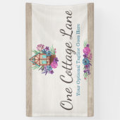 素朴なコテージのシックな花の小屋の水彩画木 横断幕 (縦)