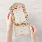 素朴なコテージコアの秋の野花 タン オールインワン招待状 (貼ってはがせる)