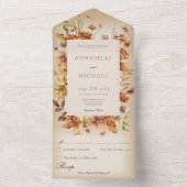 素朴なコテージコアの秋の野花 タン オールインワン招待状 (内側)