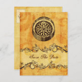 素朴なコンパス航海のウェディングは日付を保存 案内ポストカード (正面/裏面)