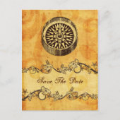 素朴なコンパス航海のウェディングは日付を保存 案内ポストカード (正面)