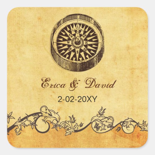 素朴なコンパ航海のス結婚の封筒シール スクエアシール (正面)