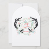 素朴なコーラルピンクグリーン ヴィンテージ フラワー ガーランド 招待状 (裏面)