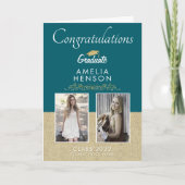 素朴なゴールドの装飾 卒業生 2 枚の写真 卒業おめでとう カード (正面)