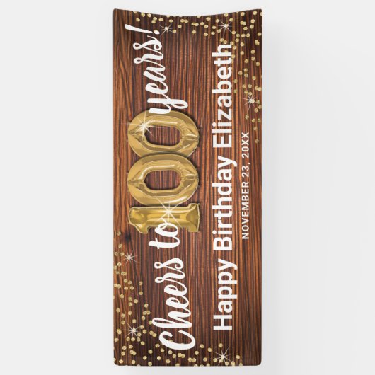 素朴なゴールドグリッター100歳の誕生日 横断幕 (縦)