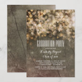 素朴なゴールドグリッター ライト ウッド 卒業パーティー 招待状 (正面/裏面)