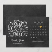 素朴なゴールドハートカレンダー Save the Date 招待状 (正面/裏面)