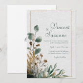 素朴なゴールドフレーム ユーカリ オーキッド ボタニカル 招待状 (正面/裏面)