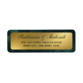 素朴なゴールド グラデーション エメラルドグリーン 返送先住所 ラベル (正面)