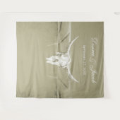 素朴なサボグリーンとホワイトのウエスタン牛の頭蓋骨の背景 タペストリー (正面(横))