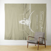 素朴なサボグリーンとホワイトの西部風カウスカル背景 タペストリー (インサイチュ(横))