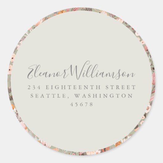 素朴なサボテンの花のボヘミアンスタイルのシャワーリターンアドレス ラウンドシール (正面)