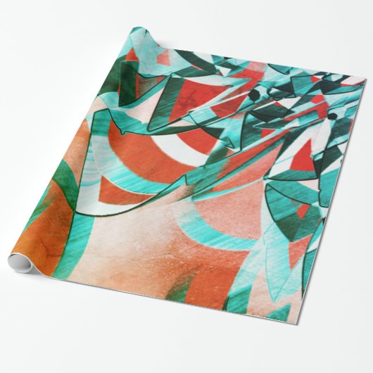 素朴なサンゴストライプの背景に青いシアンの色 ラッピングペーパー (アンロールド)