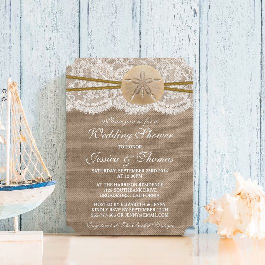 素朴なサンドドルビーチウェディングシャワーの招待状 招待状