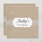 素朴なサーモンピンクとベージュの麻布の初めての聖体拝領 招待状 (正面/裏面)