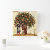 素朴なザクロ木の旧式な中世羊皮紙 スクエア壁時計 (ホーム)