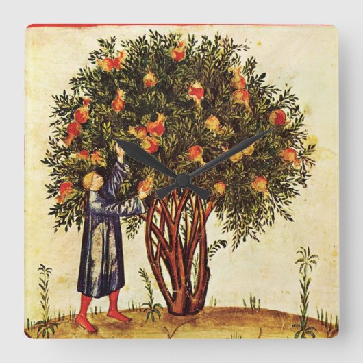 素朴なザクロ木の旧式な中世羊皮紙 スクエア壁時計 (正面)