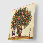 素朴なザクロ木の旧式な中世羊皮紙 スクエア壁時計 (傾斜)