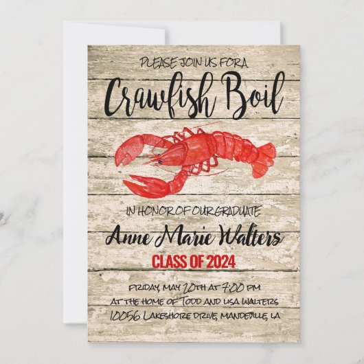 素朴なザリガニのボイル卒業パーティーの招待状 招待状 (正面)