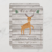 素朴なシカおよび木男の子のベビーシャワーの招待 招待状 (正面/裏面)