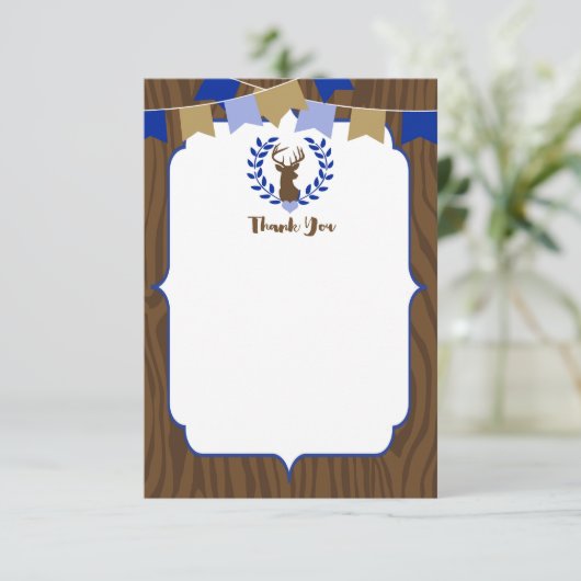 素朴なシカの木びき台のベビーシャワーのサンキューカード サンキューカード (スタンド正面)