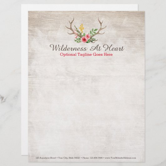 素朴なシカの枝角のボヘミアの花の水彩画木 レターヘッド (正面/裏面)