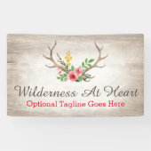 素朴なシカの枝角のボヘミアの花の水彩画木 横断幕 (横)