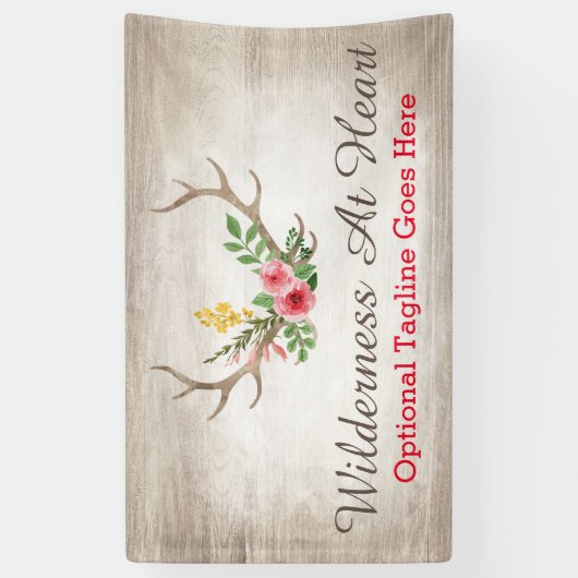 素朴なシカの枝角のボヘミアの花の水彩画木 横断幕 (縦)