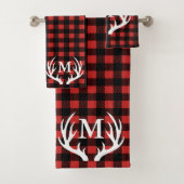 素朴なシカの枝角の赤く及び黒いバッファローの点検の格子縞 バスタオルセット (インサイチュ)