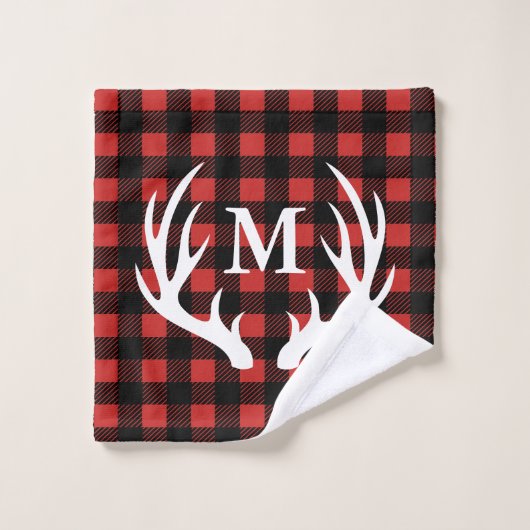 素朴なシカの枝角の赤く及び黒いバッファローの点検の格子縞 バスタオルセット (ウォッシュタオル)