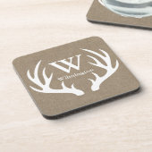 素朴なシカの(雄ジカの)枝角のフェイクなバーラップの姓 コースター (左側)