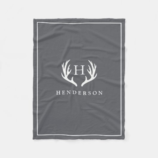素朴なシカの(雄ジカの)枝角のモノグラムの灰色 フリースブランケット (正面)